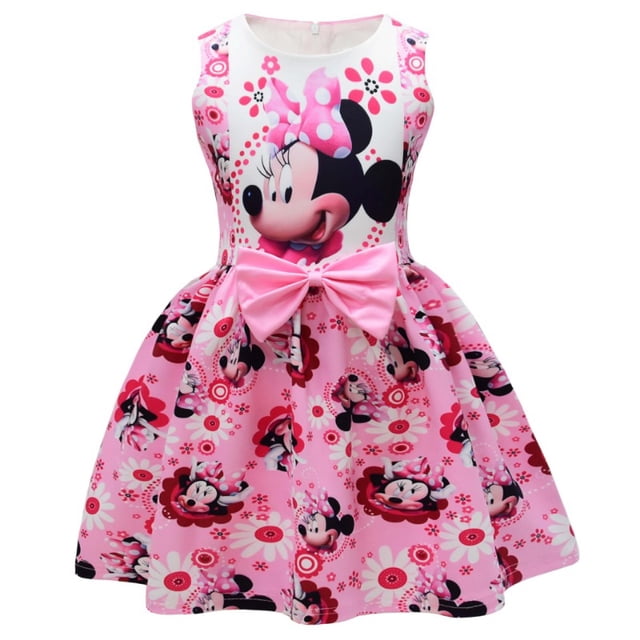 Vestido de princesa de Minnie Mouse para niños y niñas, ropa sin mangas, con lazo rosa, para fiesta de cumpleaños y Navidad, 2024