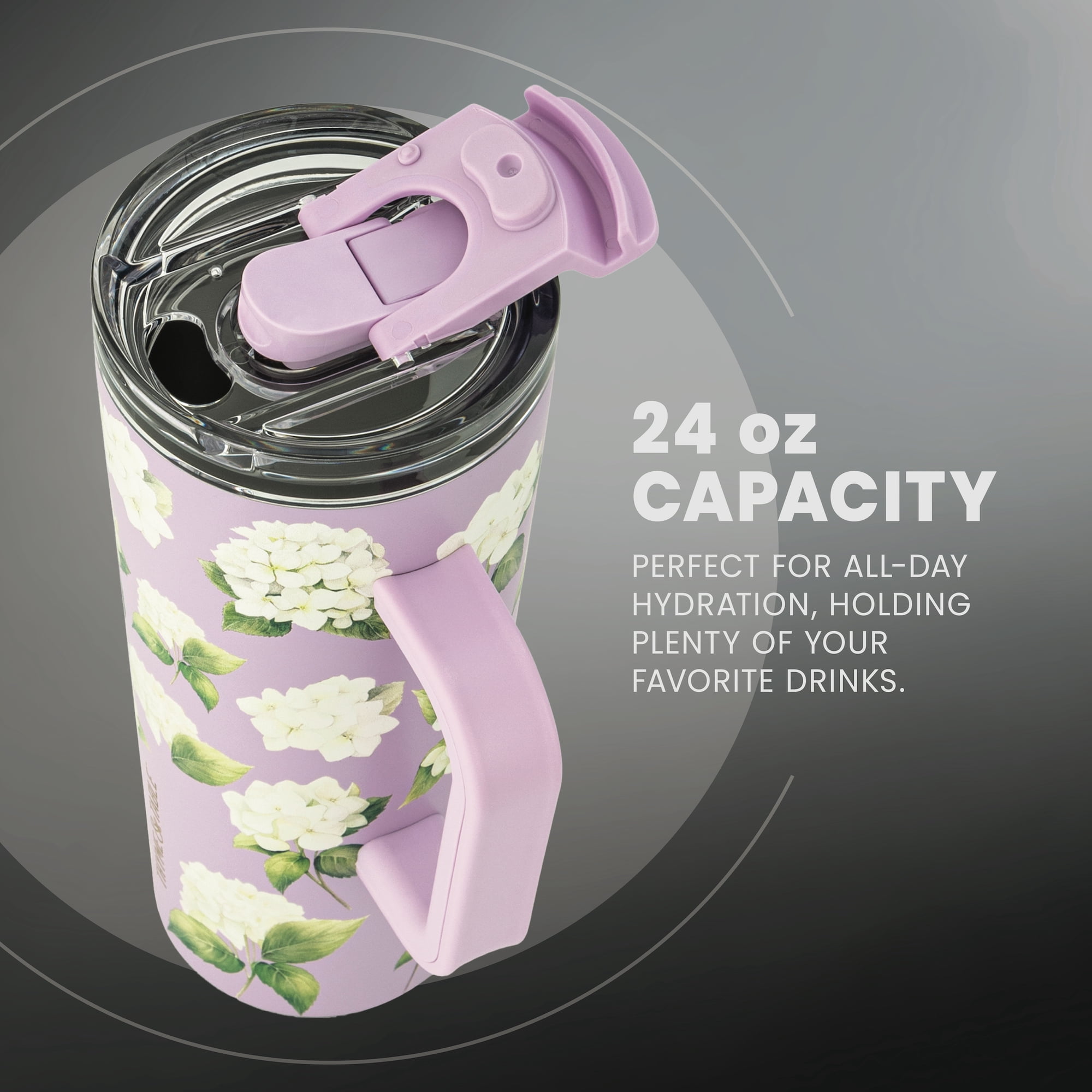 Thyme & Table 24oz Stainless Steel Luna Tumbler with Handle and Dual Straw Lid, Hydrangeas