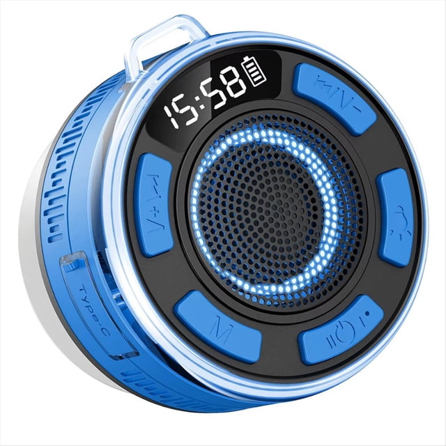 Altavoz Bluetooth Inalámbrico IPX6, Resistente Al Agua, Luz LED, Graves Potentes, Cable de Carga Tipo C, 1100 MAh, Color Azul.