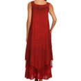 thumbnail image 2 of Sakkas Emma Relaxed Fit Scoop Neck Double Layered with Fringe Tank Dress - Red - 1X/2X, 2 of 4