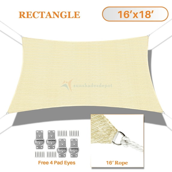Sunshades Depot 16' x 18' Sun Shade Sail Rctangle Permeable Canopy Tan Beige Custom Size Available Commercial Standard