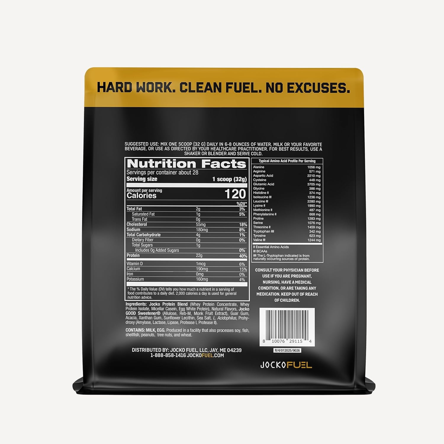 Jocko Whey Protein Powder, 22g , 2lb bag, Vanilla