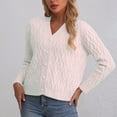 thumbnail image 2 of Lenpel Women's Cropped Cardigan Sweaters Long Sleeve V Neck Button down Cable Knit Cardigans Soft Casual Sweater Coats(White,X-Large), 2 of 4