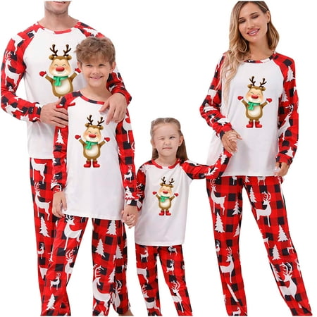 

Christmas Pajamas for Family Long Sleeve Christmas Reindeer Plaid Pjs Xmas Reindeer Snowflake Print Matching Pajamas Set Womens Clearance Pajama Sets
