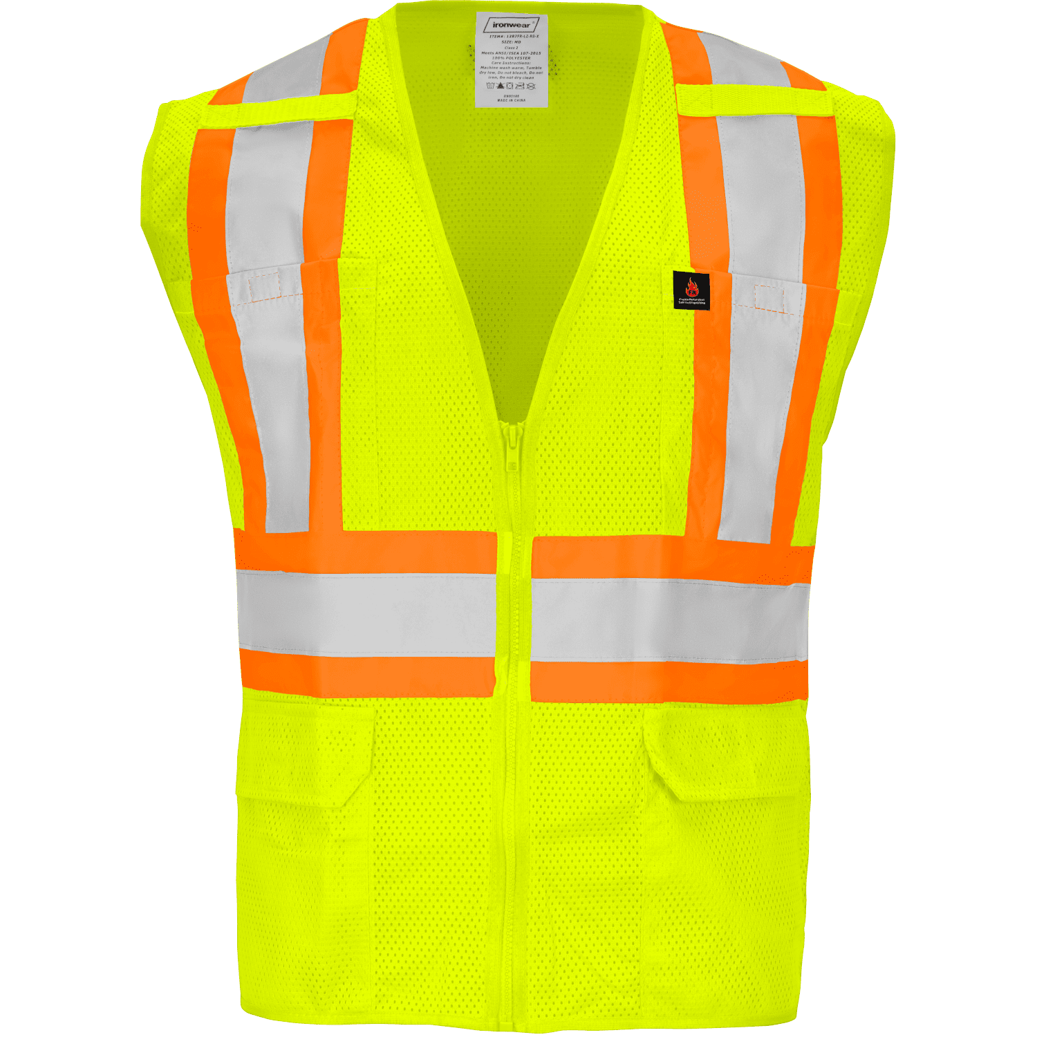 Ironwear 1287 Class 2 Flame-Retardant X-Back Safety Vest w/ Zipper ...