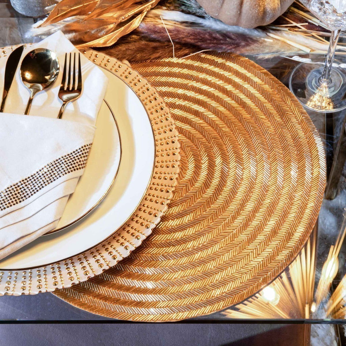 Gilded Round Beaded Placemat - Gold