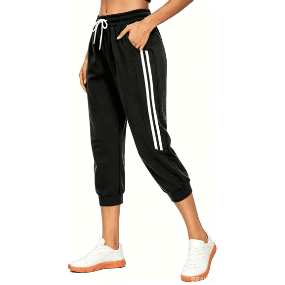 SPECIAL MAGIC Women’s Capri Sweatpants Jogger Cargo Pants with Pockets Female(Black M)