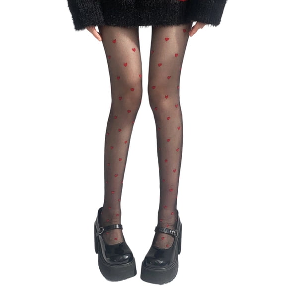 Huhudde Women's Elegant Heart Dots Pattern Pantyhose Super Thin Sheer Tights Elastic Waistband Spring Fall Fashion Leggings