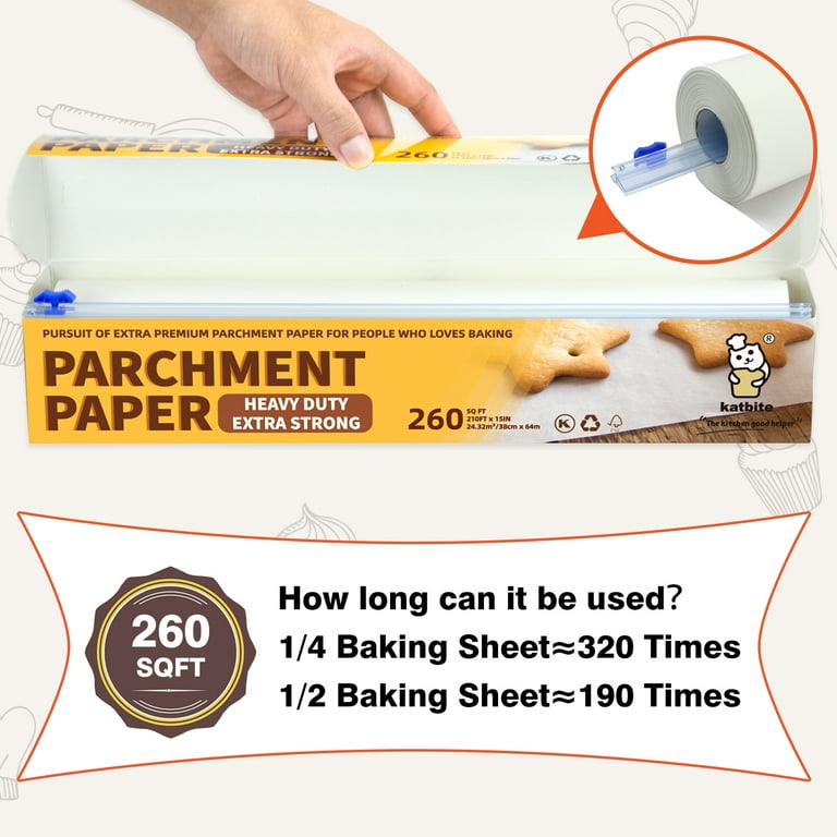 Katbite Heavy Duty Parchment Paper Roll for Baking, 15 in x 210 ft, 260 Sq.Ft, White