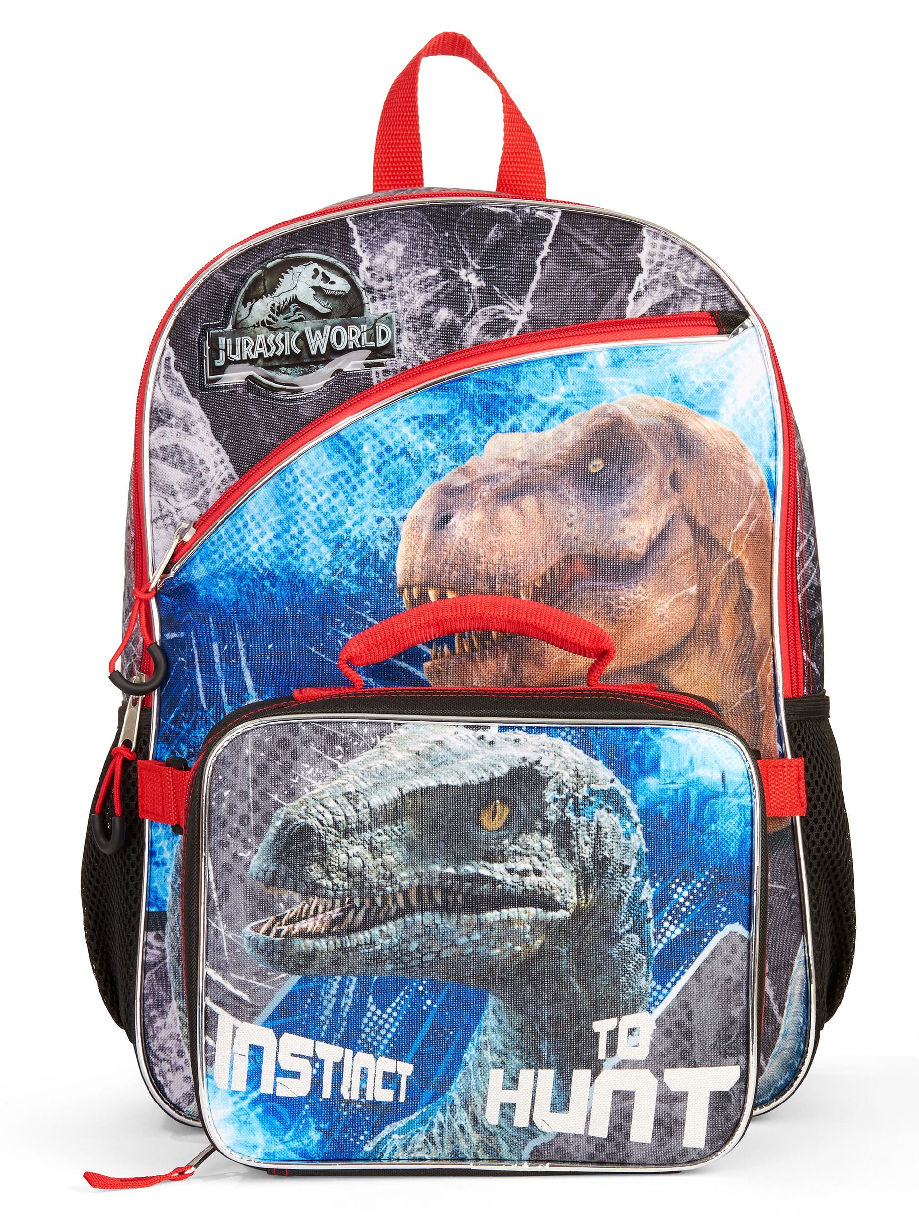 Jurassic World Boys Backpack With Lunch Bag 16" Print Book Bag School Supplies 