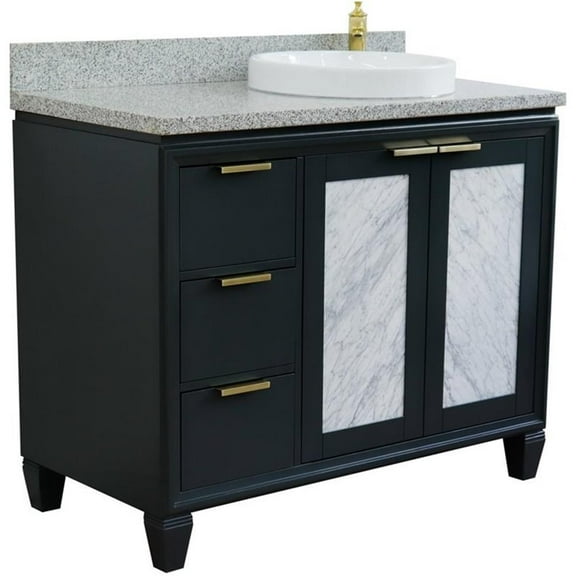 Trento Solid Wood Vanity with Right Round Sink in Gray/Gray Granite Stone