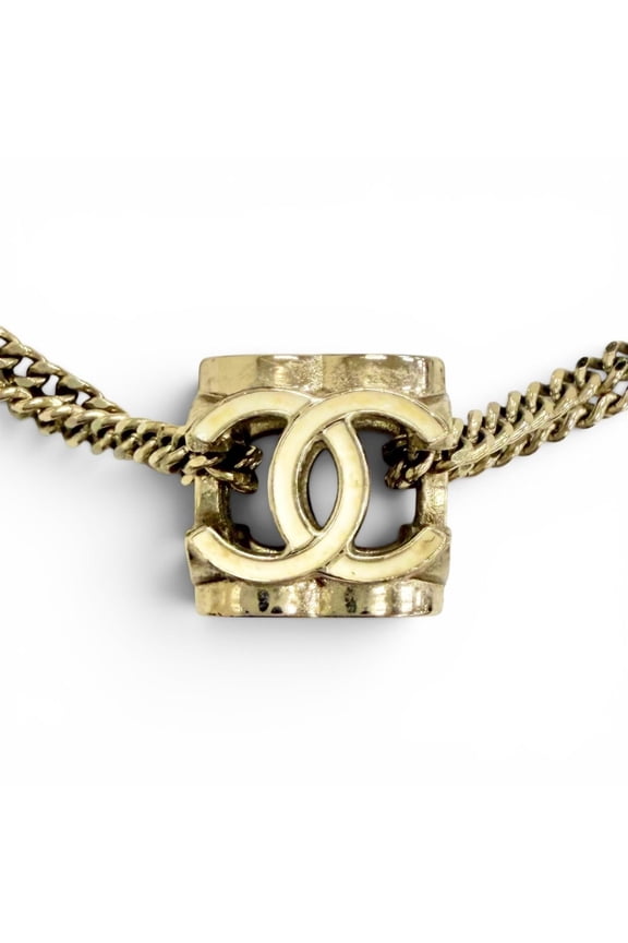 Pre-Owned CHANEL A22K CC Logo Coco Mark Cube Necklace Choker Accessory Gold Tone Made in Italy...