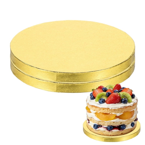 Uxcell 2 Pcs Cake Boards, 6 Inch Round Cake Drums Circle Cardboard Base Waterproof Oil-Proof for Pizza Dessert Display Parties Weddings Birthdays Supplies, Gold Tone