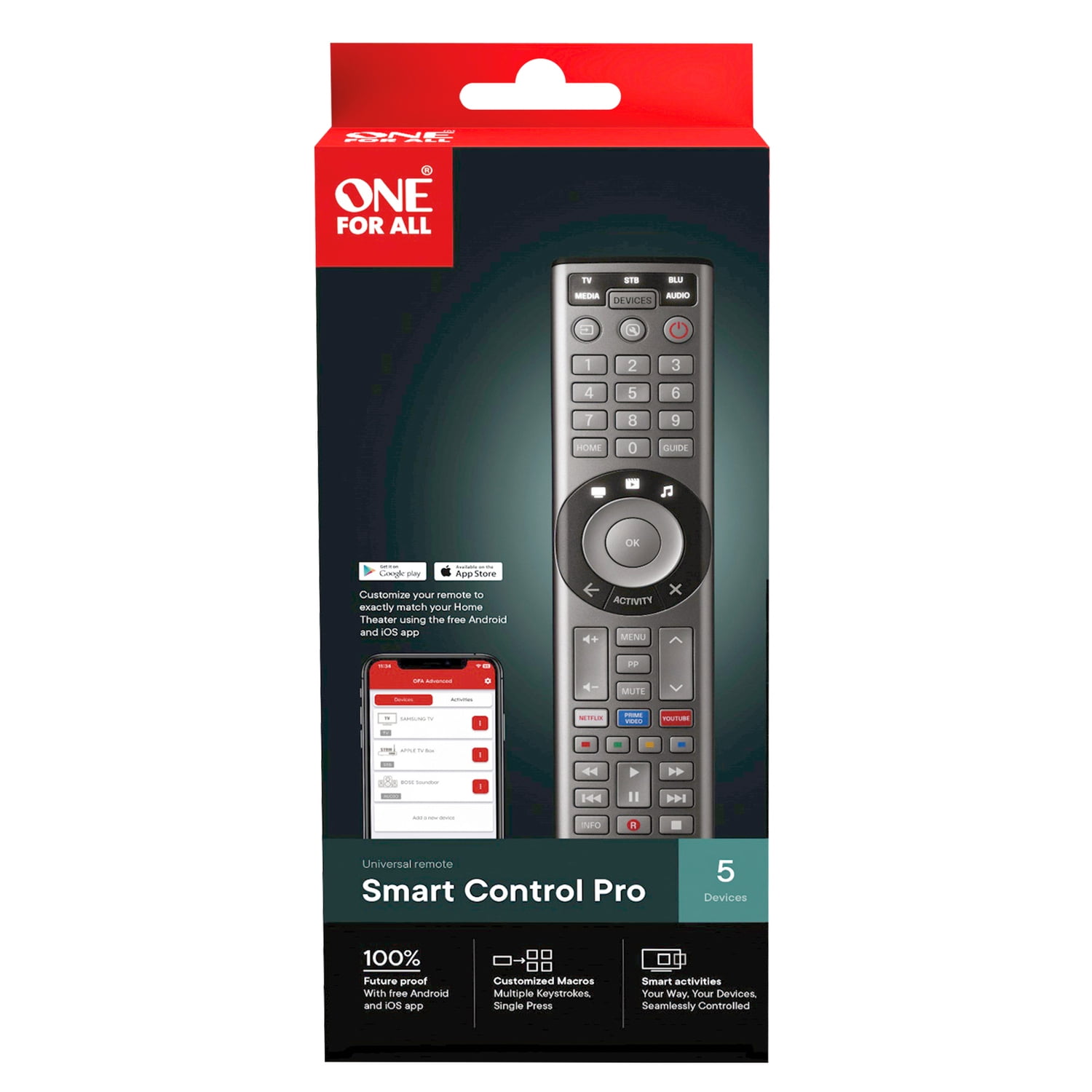 One For All Smart Control Pro 5-Device TV Remote