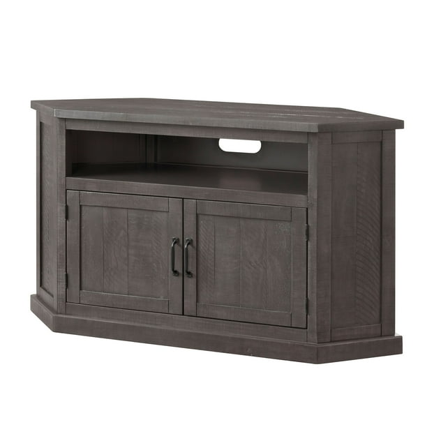 Rustic Style Wooden Corner TV Stand with 2 Door Gray
