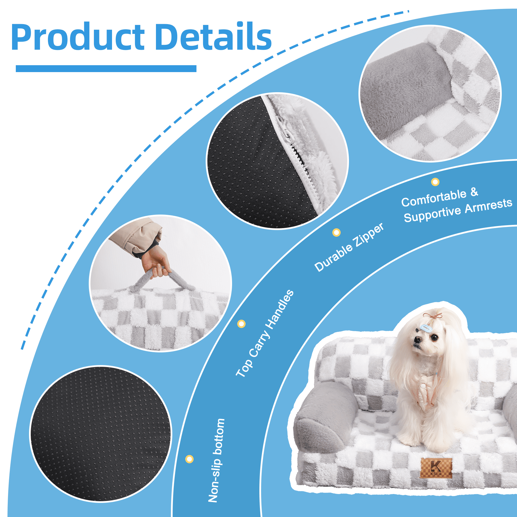 KSIIA 41in Pet Bed for Large Dog&Cat with Removable Washable Cover
