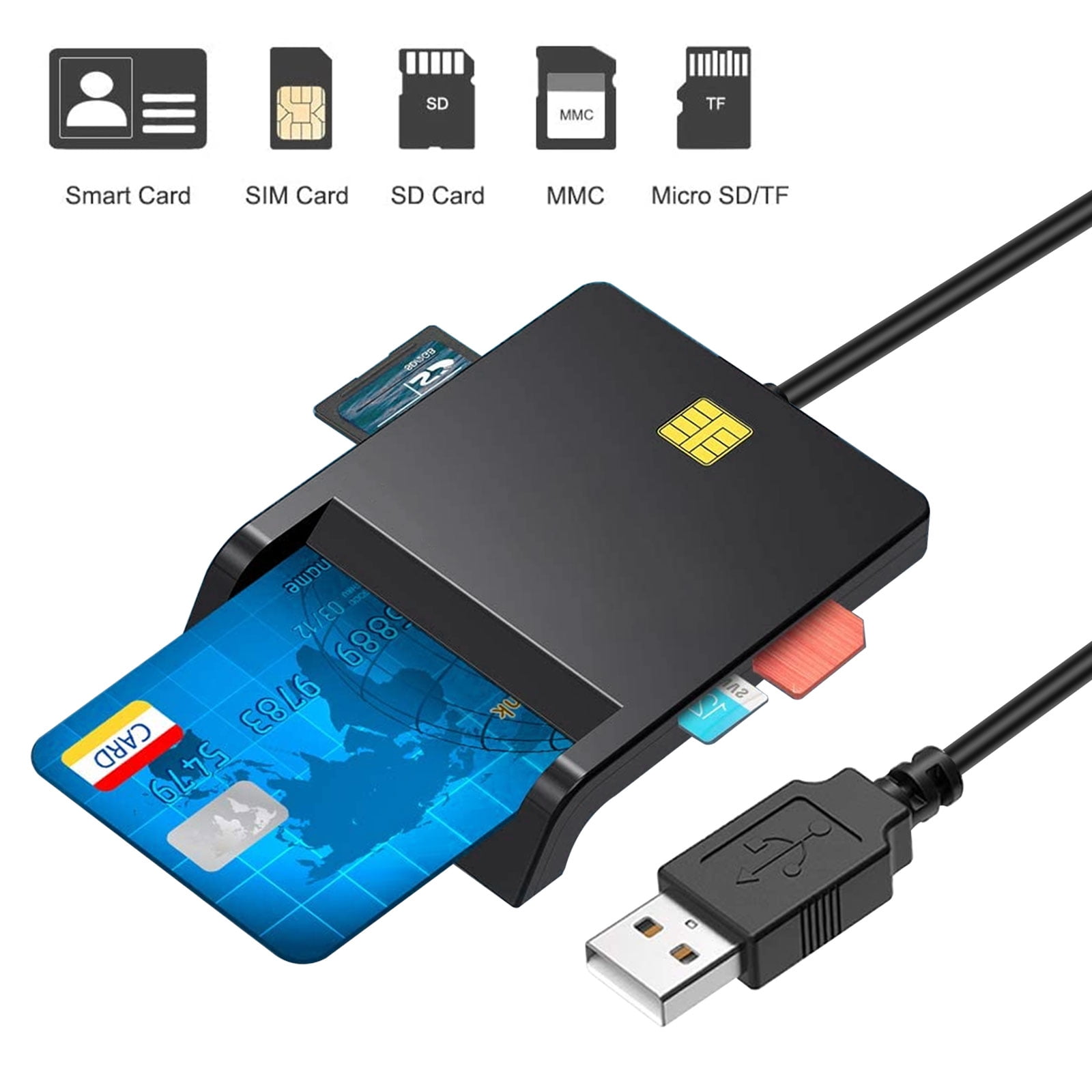 USB Smart Card Reader, DOD USB CAC Memory Card Reader compatible with Windows, Linux/Unix, MacOS X - Build in SDHC/SDXC/SD Reader & Micro SD Card - Walmart.com