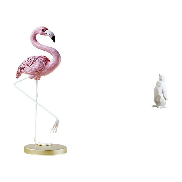 Estatua de resina de flamenco y pingüino, escultura de ave, arte moderno, figura de jardín, soporte de metal, estanque, parterre, adorno decorativo co