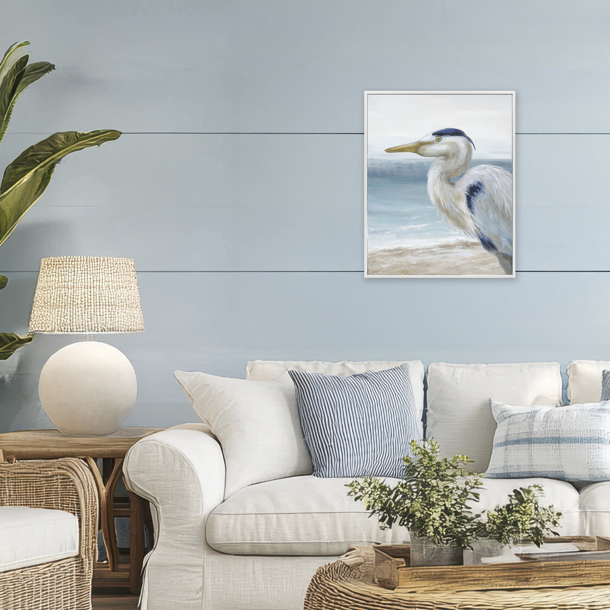 Stupell Industries Left Gazing Heron White Framed Giclee Art, design by Nan
