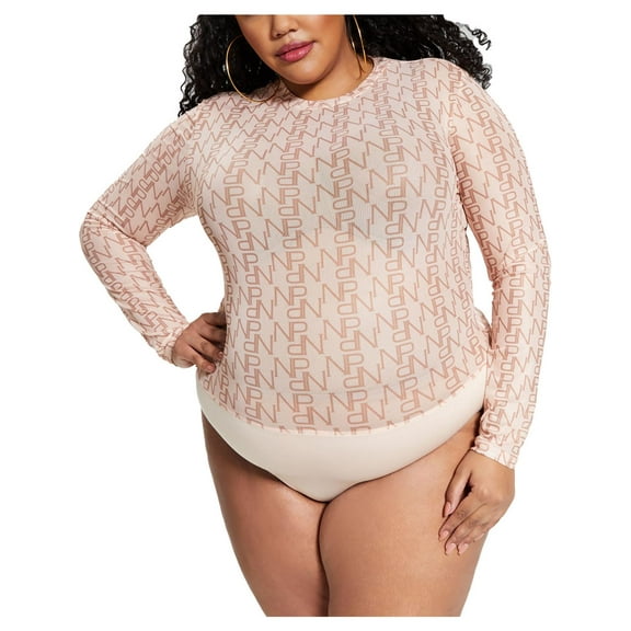Nina Parker Womens Plus Monogram Crewneck Bodysuit