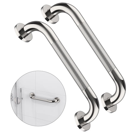 2 Pack 12 Inch Anti Slip Shower Grab Bar Handle, ZUEXT Chrome Stainless Steel Bathroom Grab Bar, Knurled Bathroom Balance Bar, Safety Hand Rail Support for Handicap Elderly Injury Senior