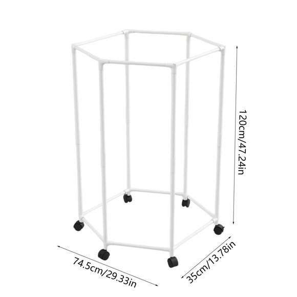 Perchero giratorio hexagonal, organizador de ropa de pie con ruedas, tendedero multifuncional para uso doméstico, diseño compacto para dormitorios, salas de estar o dormitorios.