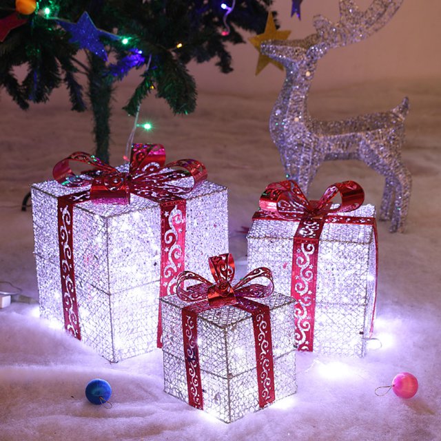 Cajas de regalo con adornos LED de Navidad, 3 uds., decoraciones para el hogar para fiestas de Navidad, decoraciones para patio, caja de regalo Wmkox8yii gf9971