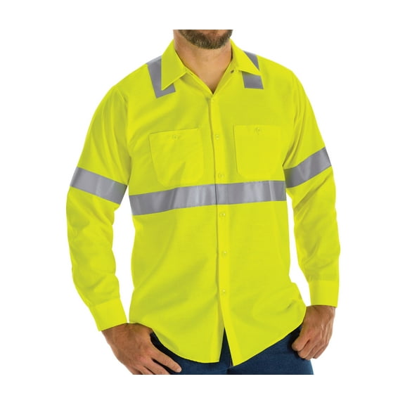 Red Kap Men's Long Sleeve Hi-Visibility Ripstop Work Shirt Class 2 Level 2