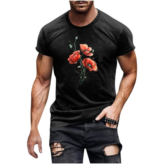 T Shirts for Men Clearance under $5 Short Sleeved Round Neck Casual Printed Shirt