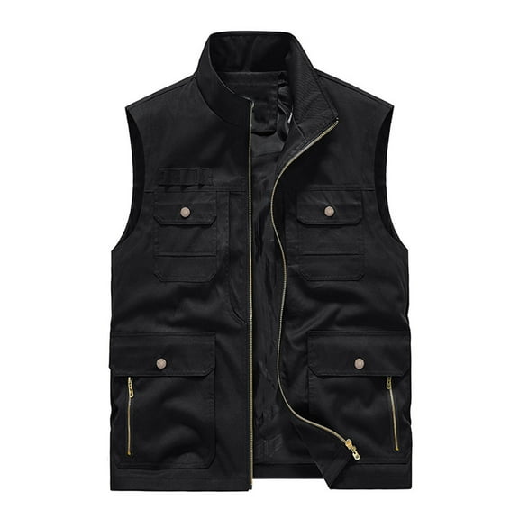 IYTR Men's Lightweight Stand Collar Multi-Pocket Zip-Up Utility Vest Photographer Fishing Travel Waistcoat