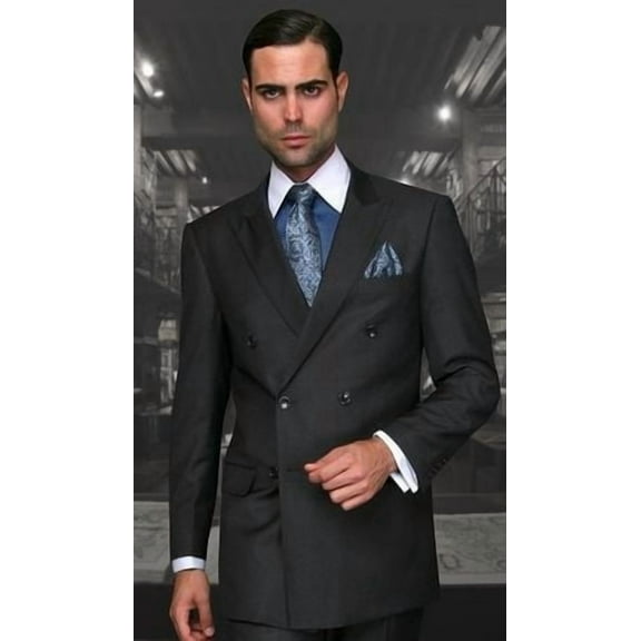 Double Breasted Men's Wool Suit Charcoal Alberto Nardoni DB-1