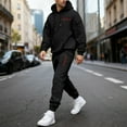 thumbnail image 2 of Timoontee Men's Heart Print Sweatsuit Two Piece Valentine Outfits Sets Long Sleeve Hooded Sweatshirt with Elastic Waist Drawstring Sweatpants Black XL, 2 of 5