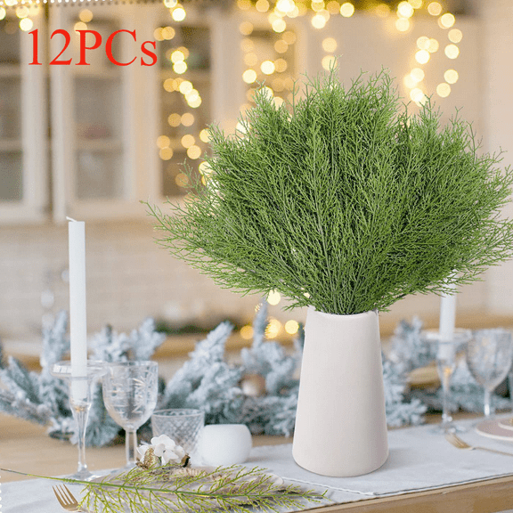 ICQOVD 12PCs Artificial Christmas Branches Garland Norfolk Pine Garland DIY Crafts Christmas Pine Branches for Xmas Indoor Outdoor Christmas Decor