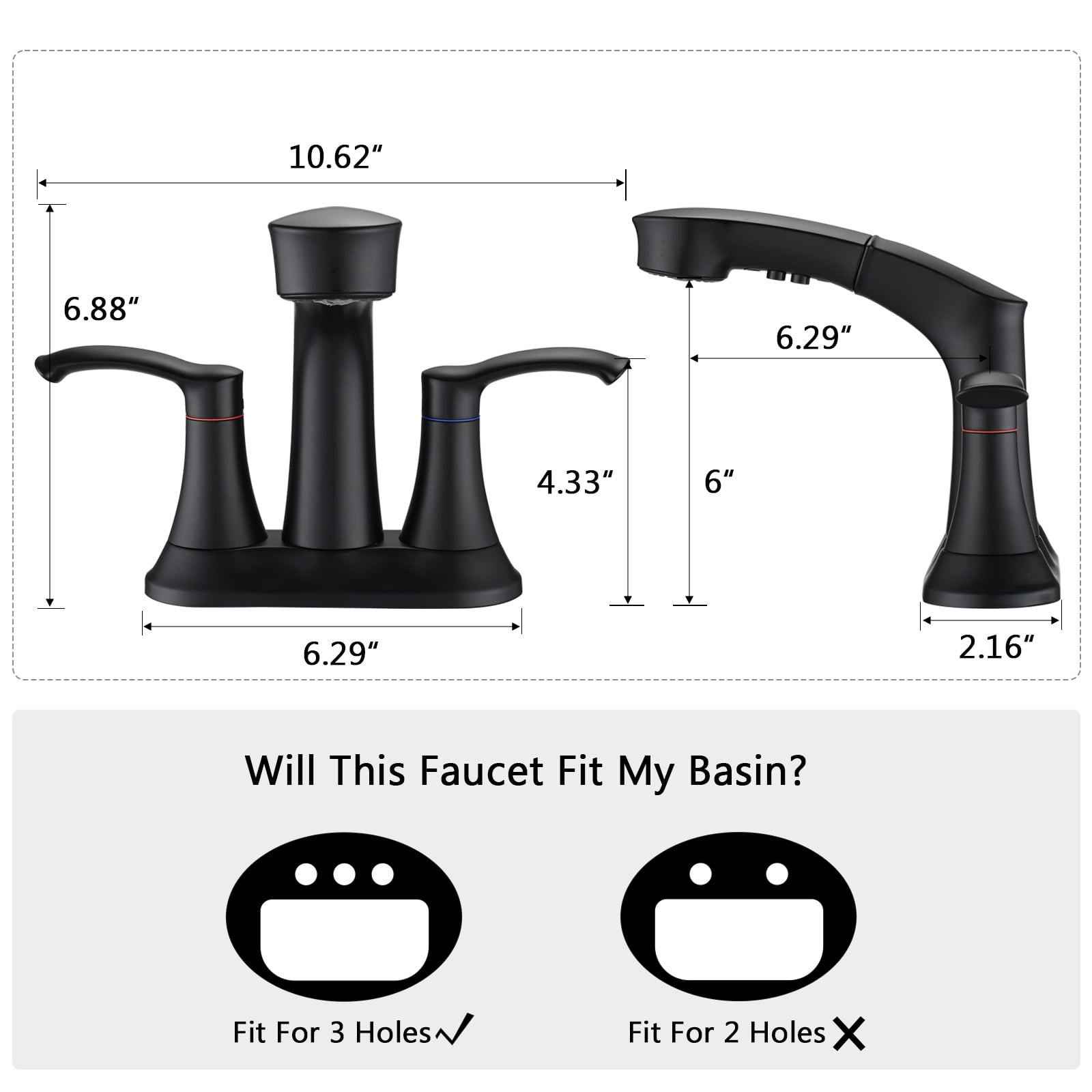 PROOX 4 in. Centerset Bathroom Sink faucet with Pull Out Sprayer Double Handles