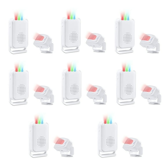 NineLeaf Motion Sensor Alarm,Door Buzzer for Business Entry,Motion Sensor Ring,918ft Long Range,Anti-theft,4-color LED light,17 Music 5 Volume Levels,Easy installation,for Shops, Offices,hotel,8PK