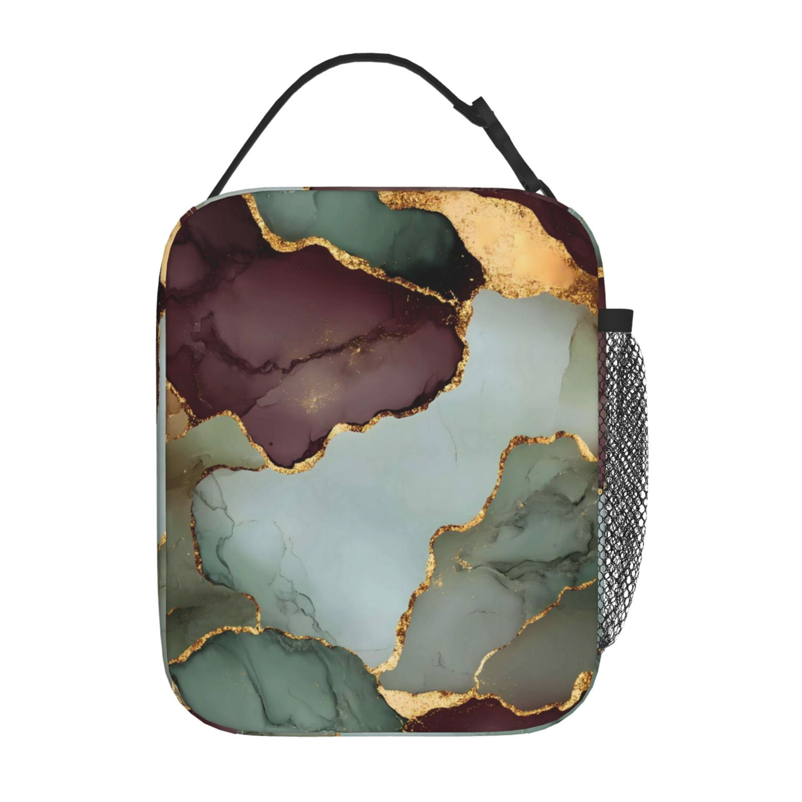 Lunch Bag For Women Men Insulated Portable Lunch Box Bento Box Office Picnic Travel Cooler Bag Green And Brown Gold Marble