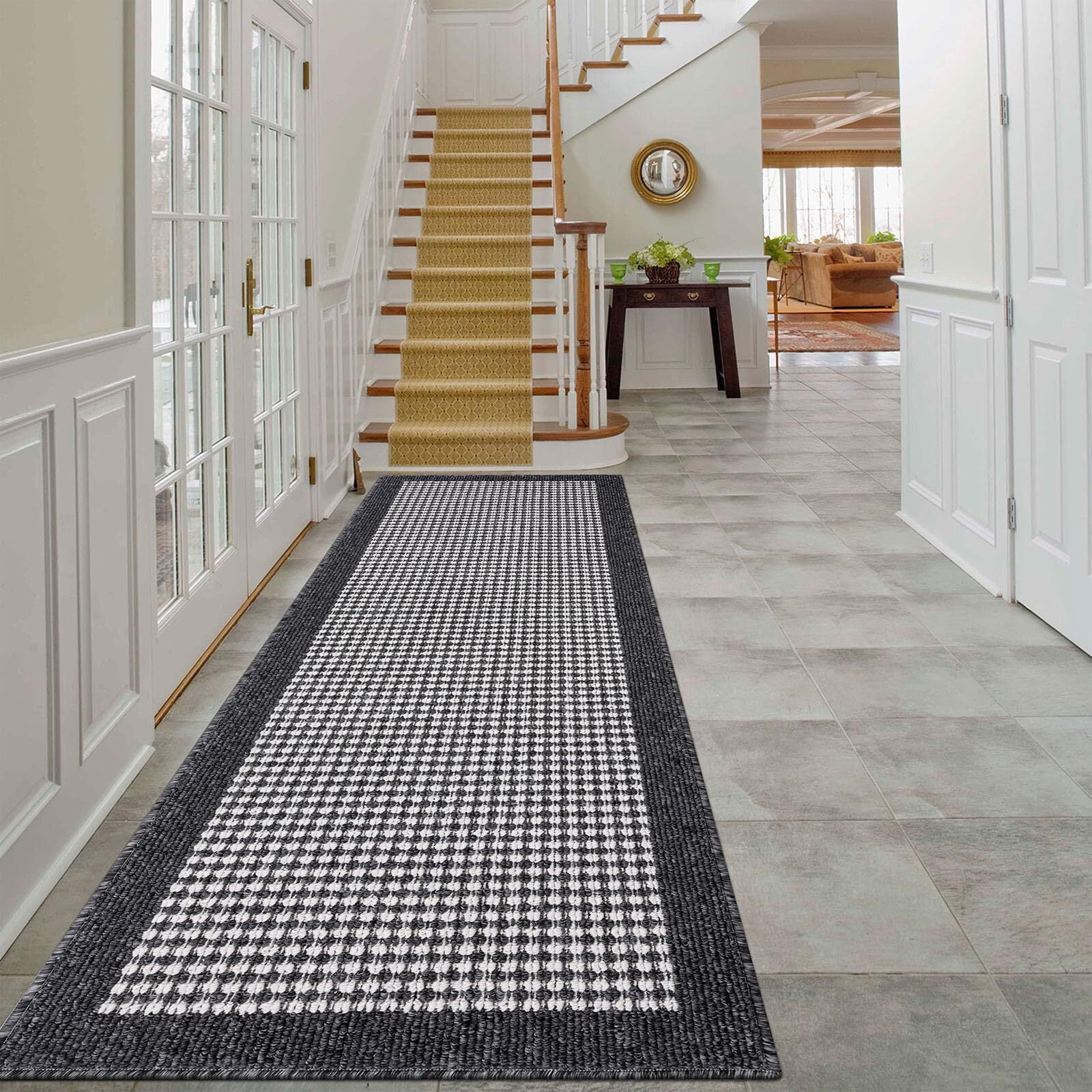 Findosom 2'x10' Hallway Runner Rug Non Slip Entryway Mat with Rubber Backing,Heavy-duty Durable Entryway Floor Mat Machine Washable Doormat,Laundry Runner Rug for Garage Kitchen,Black