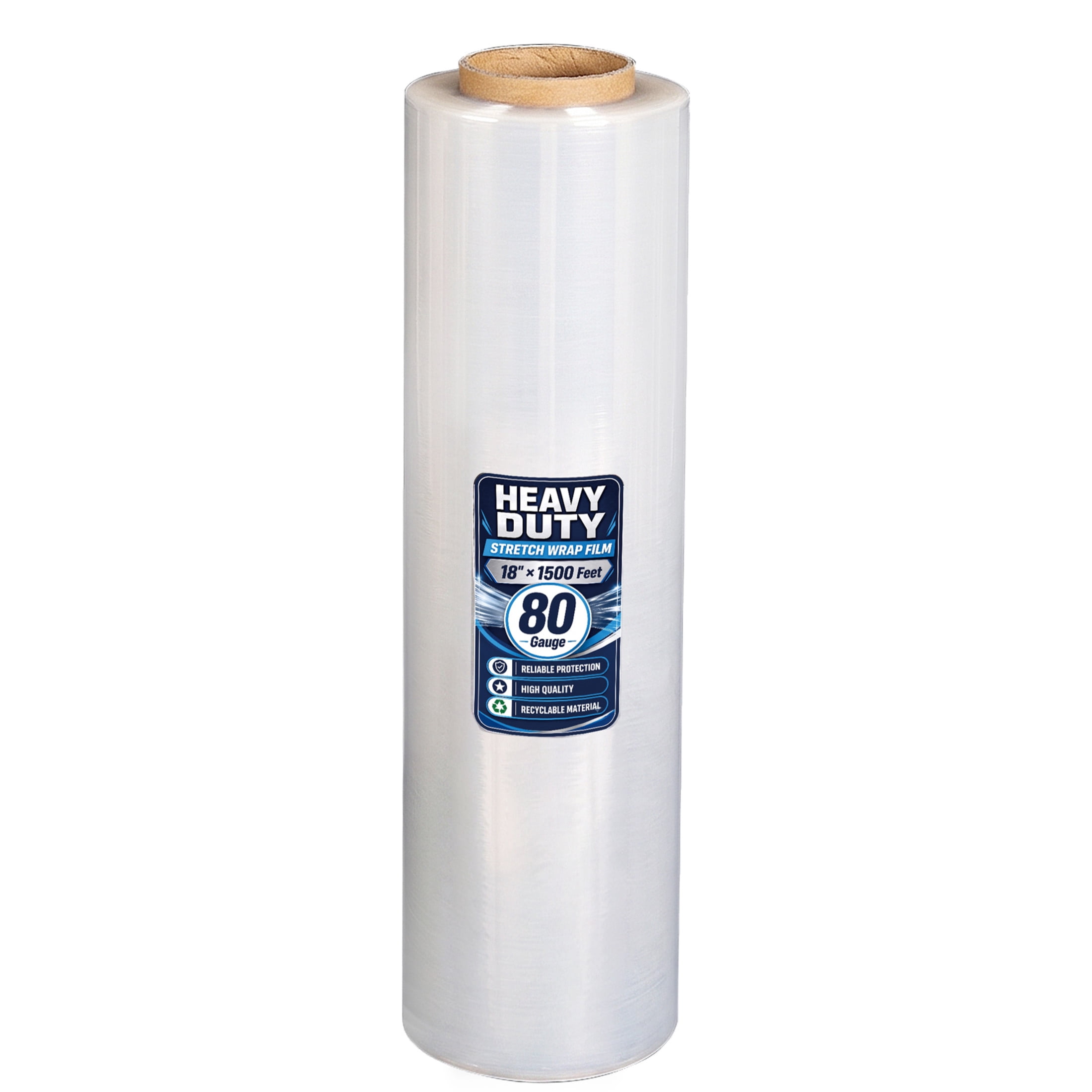 Noble House 18" x 1500FT Industrial Strength Clear Stretch Wrap Film Roll with Handles for Pallet Wrapping, 80 Gauge, 4 Pack