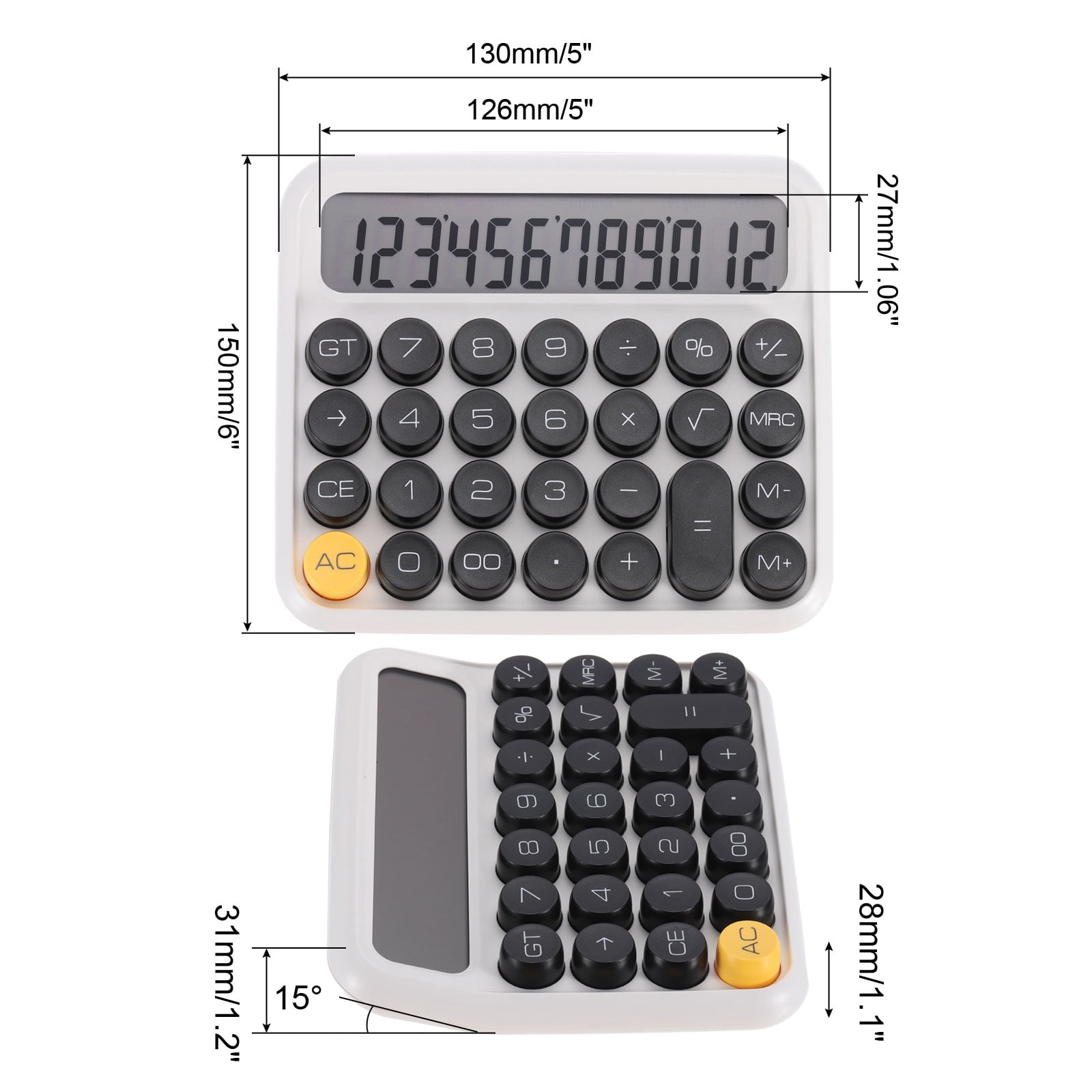 Uxcell Battery Power 12 Digits Cute Calculator Mechanical Switch Calculator, White