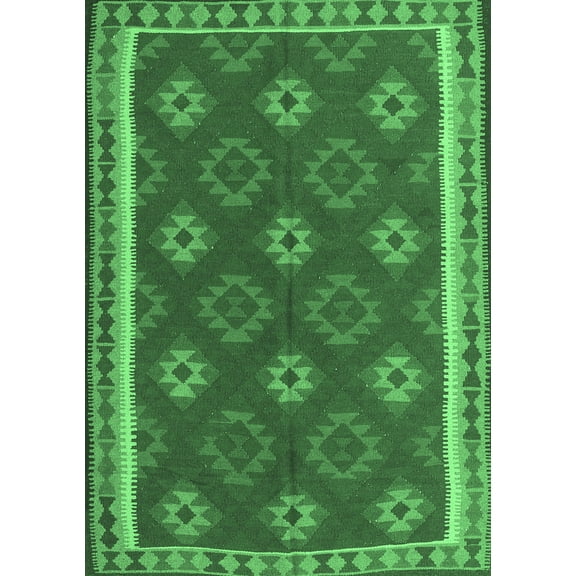 Ahgly Company Indoor Rectangle Oriental Emerald Green Traditional Area Rugs, 2' x 3'