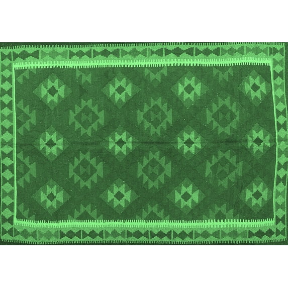 Ahgly Company Indoor Rectangle Oriental Emerald Green Traditional Area Rugs, 2' x 5'