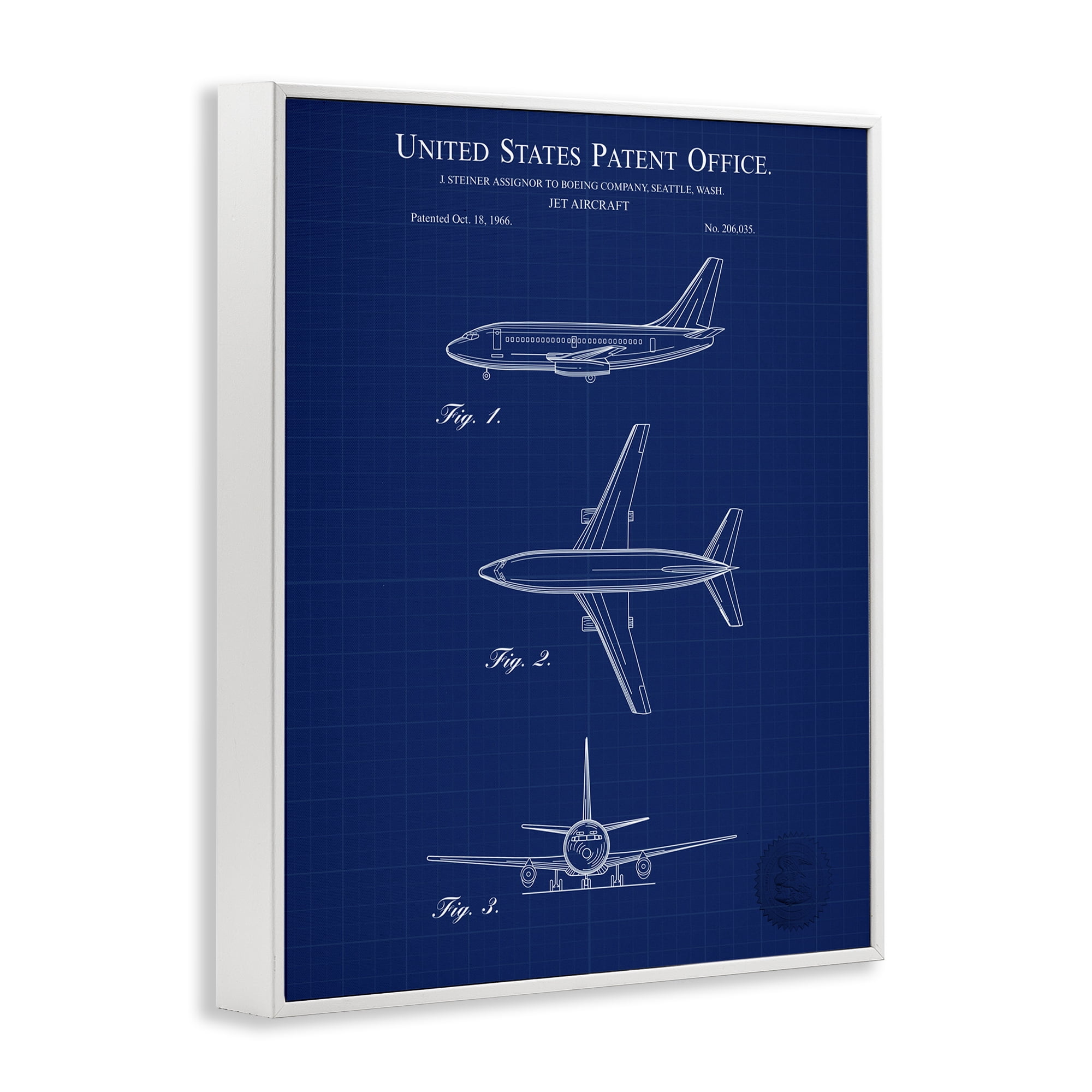 Stupell Industries Jet Aircraft Blueprint Transportation Painting White Framed Art Print Wall Art, 16 x 20