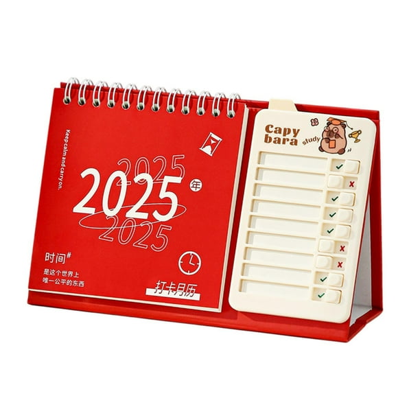 Calendario de escritorio 2025 Calendario de pie con tapa abatible Regalo de inauguración de la casa Calendario de mesa para Rojo