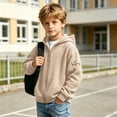 thumbnail image 4 of SERTGUTR Kids Waffle Knit Hoodie Full Zipper Long Sleeve Sleeve Pocket Design Solid Color Warm Casual Everyday School Fall Winter Sweatshirt, 4 of 9