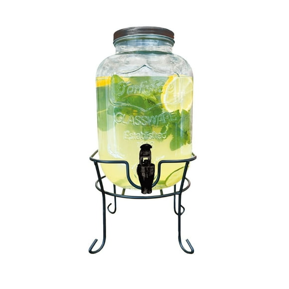 JS Gourmet - Glass Drink Dispenser with Stand, 5 Liter Capacity
