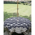 thumbnail image 3 of Outdoor Tablecloth with Umbrella Hole Zipper Navy Blue Pine Leaves Round Tablecloth 60" Waterproof Outside Table Cloth Abstract Art Geometric Gray Plaid Patio Table Cover Tablecloths for Picnic Party, 3 of 8
