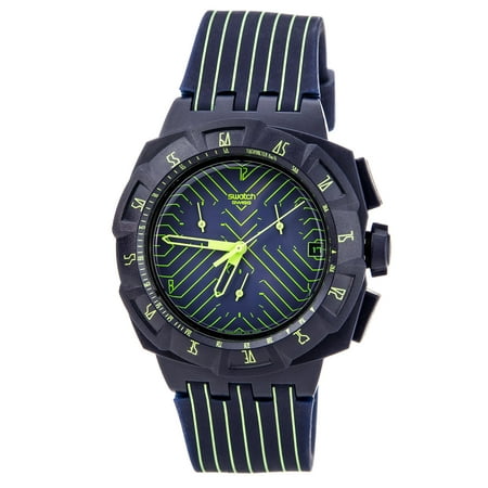 Swatch SUIN401 Men's Fast Run Blue Dial Green Accent Blue Silicon Rubber Strap Chronograph Watch