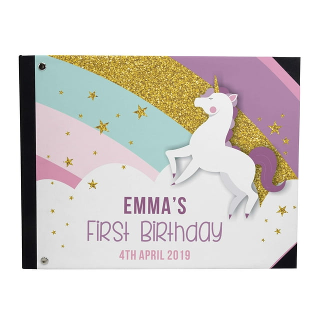 Darling Souvenir Multicolor Unicorn & Stars Printed Hardbound Cover PersonalizedGuestbookFor Birthday PartyGuestSign InBookRegistry-7 x 9 Inches