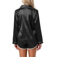 thumbnail image 3 of INSPIRE CHIC Women's Satin Pajamas Set Long Sleeve Button Down Top and Shorts 2 Piece Silky Pjs Set M Black, 3 of 6