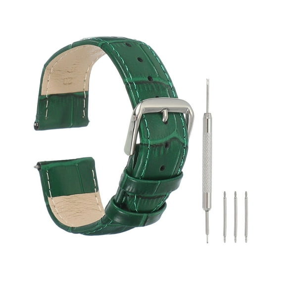 Uxcell Leather Watch Bands for Men and Women, 20mm Crocodile Pattern Quick Release Watch Strap Replacement, Flat Thin Elegant Leather Strap with Tools, Green